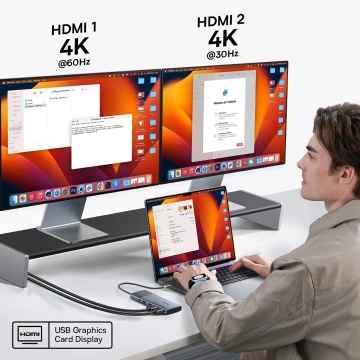 Baseus Metal Gleam Series II 7-w-1 USB-C Hub PD100W, 2×USB-A, 2×HDMI 4K