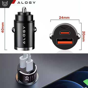 Ładowarka samochodowa USB QC 4.0 + USB-C typ C PD 30W szybka mocna do telefonu Alogy Car czarna