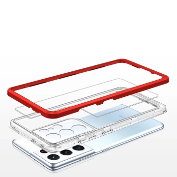 Clear 3in1 etui do Samsung Galaxy S22 Ultra żelowy pokrowiec z ramką czerwony