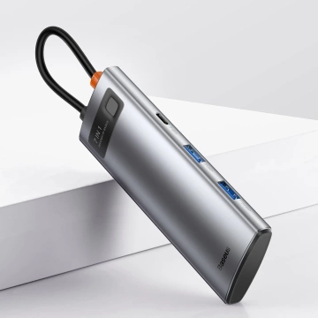 Baseus Metal Gleam Series multifunktionaler USB HUB 7in1 Typ C HDMI TF PD Kartenleser grau (WKWG020113)
