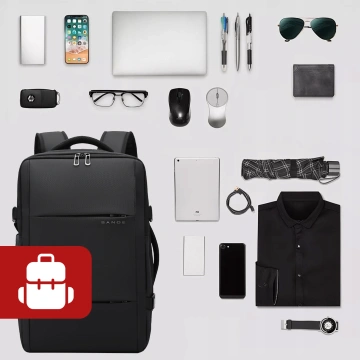 Pleacak wodoodporny Bange na laptopa miejski podróżny 46x30.5x20 cm z możliwością rozszerzenia do pracy samolotu męski damski z przegrodą próżniową + pompka próżniowa Czarny