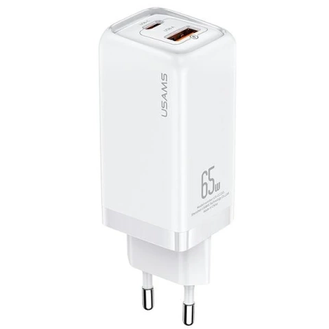 USAMS Ładowarka sieciowa 1xUSB-C+1xUSB T47 65W PD Fast Charging Super Si biały/white CC153TC02  (US-CC153)