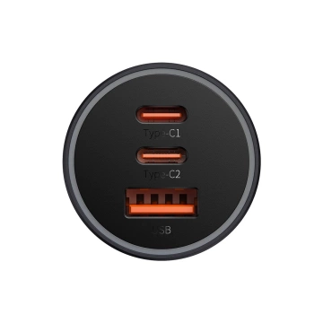 Baseus Golden Contactor Pro ładowarka samochodowa USB-A + 2x USB-C 65W ciemnoszary (CGJP010013)