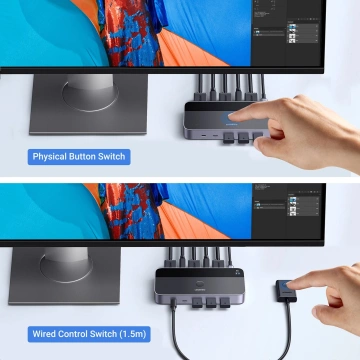 Przełącznik KVM Ugreen CM664 HDMI 4K 60Hz USB-C Pilot 2w1 5Gb/s Czarny