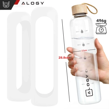 Große Glasflasche, Trinkflasche Alogy Motivational Messbecher 1l 1000ml, Silikonhülle Weiß