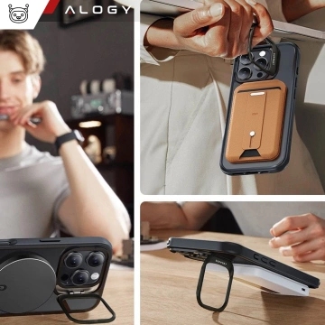 Etui hybrydowe ochronne do Apple iPhone 16 Pro Alogy KickStand Hybrid Case z podpórką do MagSafe Czarne + szkło hartowane