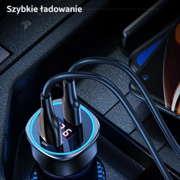 USAMS Ładowarka samochodowa 1xUSB+1xUSB-C C26 95W (only head) Fast Charge czarny/black CC146TC01 (US-CC146)