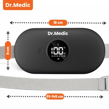 Pas Grzejący z Masażerem na okres i plecy - przeciwbólowy, ciepło + wibracje, 6 poziomów intensywności, akumulator 1800 mAh - Dr.Medic ThermoPulse™ Czarny