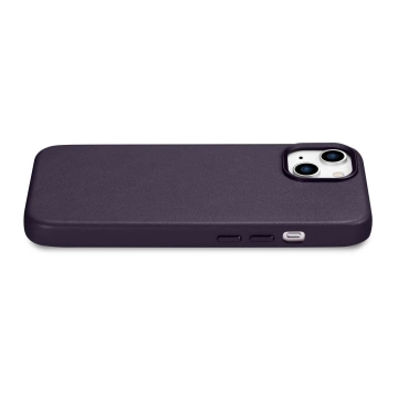 Etui na telefon iCarer Case Leather z naturalnej skóry do iPhone 14 Plus ciemnofioletowy (kompatybilne z MagSafe)