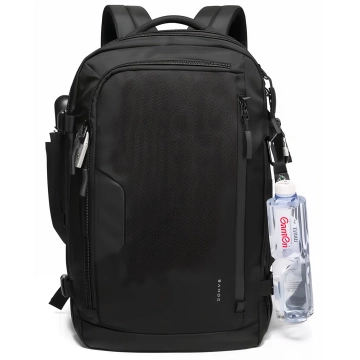 Plecak wodoodporny Bange na laptopa 15.6" miejski podróżny rozszerzalny 55 x 35 x 21-27 cm do samolotu męski damski + kłódka szyfr kompas zaczep na butelkę Czarny