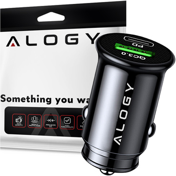 Autoladegerät 38 W USB QC 3.0 18 W USB-C C PD 20 W schnell leistungsstark für Alogy Car, schwarzes Gehäuse