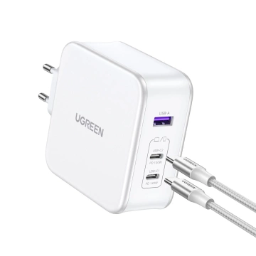 Ugreen Nexode GaN-Netzwerkladegerät USB-A/2xUSB-C 140 W USB-C-Kabel 1,5 m – Weiß