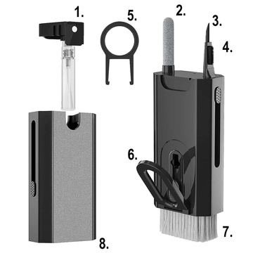 Czyścik wielofunkcyjny do ekranu klawiatury słuchawek Alogy Cleaner Set 8w1 do telefonów laptopów PC Czarny