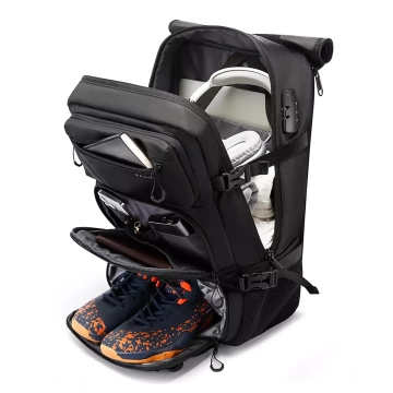 Bange 30L wasserdichter, diebstahlsicherer Rucksack, ideal für Stadt und Reisen, 51 x 32 x 20 cm, für Arbeit und Flugreisen, für Damen und Herren, mit Zahlenschloss und abnehmbarer Tasche, Schwarz