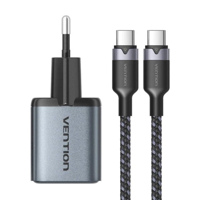 GaN Vention USB-C A Ladegerät 30W USB-C auf USB-C Kabel 1m (Grau)