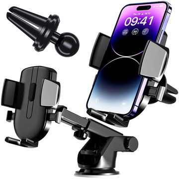 Uchwyt samochodowy do telefonu 2w1 Alogy na szybę do kratki na deskę rozdzielczą Czarny + Kabel USB-C 2.4A 1m