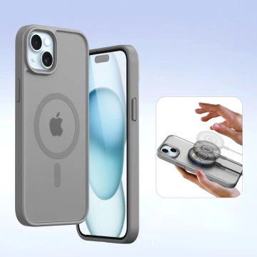 Etui do iPhone 15 Dux Ducis Lawa Skórzane Portfel MagSafe Szare