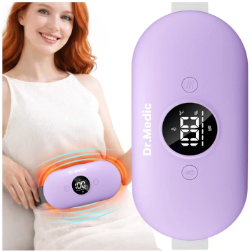 Pas Grzejący z Masażerem na okres i plecy - przeciwbólowy, ciepło + wibracje, 6 poziomów intensywności, akumulator 1800 mAh - Dr.Medic ThermoPulse™ Fioletowy