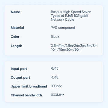 Przewód Baseus Speed Seven szybki kabel sieciowy RJ45 10Gbps 1m czarny (WKJS010101)