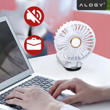 Wentylator Wiatrak Ręczny Bezprzewodowy, Przenośny i Biurkowy, z Uchwytem na Telefon, Ładowanie USB-C, Bateria 18650, Alogy CoolBreeze™ – Biały