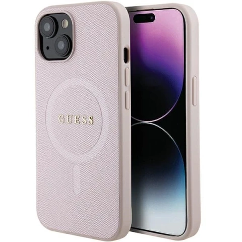 Guess GUHMP15MPSAHMCP Hülle für iPhone 15 Plus 6,7" Hardcase Saffiano MagSafe rosa/rosa
