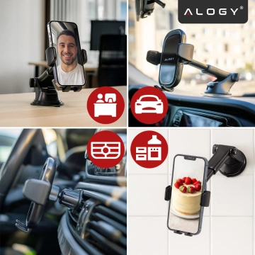Uchwyt samochodowy na telefon szybę kratkę kokpit deskę do samochodu auta do telefonu 7" Alogy 3w1 Czarny