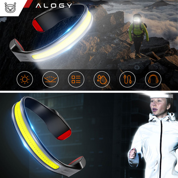 2x Latarka czołówka lampka LED COB do biegania na rower mocna akumulator USB Typ C czołowa Alogy na czoło IPX4 czarna