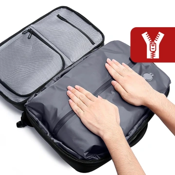 Pleacak wodoodporny Bange na laptopa miejski podróżny 46x30.5x20 cm z możliwością rozszerzenia do pracy samolotu męski damski z przegrodą próżniową + pompka próżniowa Czarny