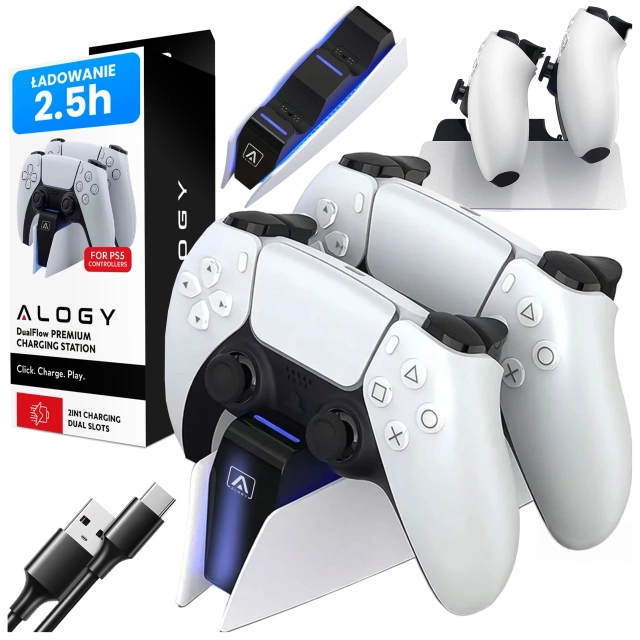 Podwójna stacja dokująca ładująca do kontrolera Pada do PlayStation 5 PS5 do 2 Padów Alogy Biała