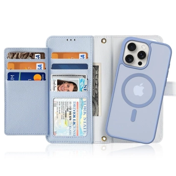 Etui skórzane Dux Ducis Lawa na iPhone 15 Pro Max - niebieskie