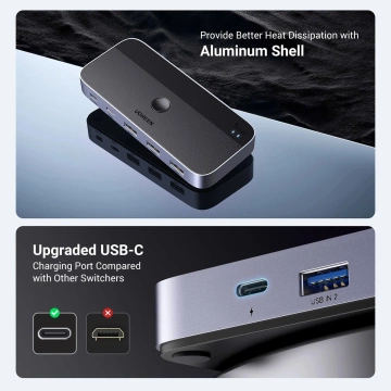 UGREEN CM662 PRZEŁĄCZNIK USB 3.0 2-IN-4 + PILOT + 2x KABEL 5Gb/s