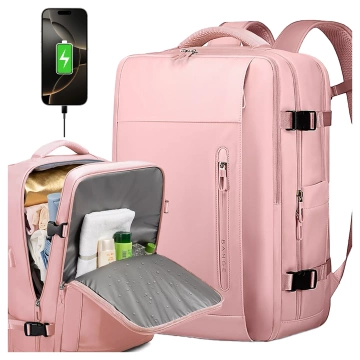 Plecak wodoodporny Bange na laptopa 15.6" miejski podróżny 46x31.5x20 cm do pracy samolotu damski z z gniazdem USB Różowy