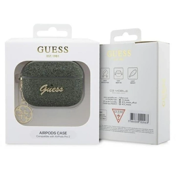 Etui ochronne na słuchawki Guess GUAP2GLGSHA do Apple AirPods Pro 2 cover zielony/kaki Glitter Flake 4G Charm