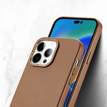 Etui Dux Ducis Grit skórzane do iPhone 14 Pro Max elegancki pokrowiec ze sztucznej skóry (kompatybilne z MagSafe) brązowy