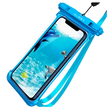 Alogy HydroShield™ Universal IPX8 wasserdichte Hülle für Smartphones bis 6,5 Zoll – Wasserdichter Schutz für Strand, Pool und Kajak, Touchscreen-Bedienung und Tragegurt – Blau