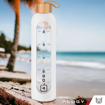 Große Glasflasche, Trinkflasche Alogy Motivational Messbecher 1l 1000ml, Silikonhülle Weiß