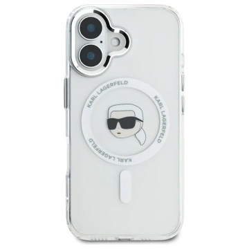 Etui Karl Lagerfeld do iPhone 16 6.1" Biały MagSafe Hardcase IML Metal Karl Head 