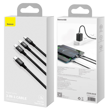Kabel 3w1 Baseus Rapid Series USB-C für Micro-USB Lightning USB-C PD 20W 1,5m Czarny
