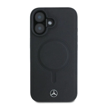 Etui Mercedes do iPhone 16 6.1" Czarny MagSafe Hardcase Plain Smooth Leather 