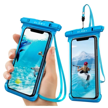 Alogy HydroShield™ Universal IPX8 wasserdichte Hülle für Smartphones bis 6,5 Zoll – Wasserdichter Schutz für Strand, Pool und Kajak, Touchscreen-Bedienung und Tragegurt – Blau