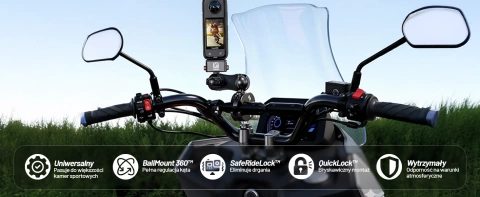 Uchwyt Motocyklowy Aluminiowy Kewig QuickLock do Kamer Sportowych telefonów 1/4 360, Stabilny z Blokadą Antywibracyjną, Szybkozaciskowy Montaż na Kierownicy lub Ramie