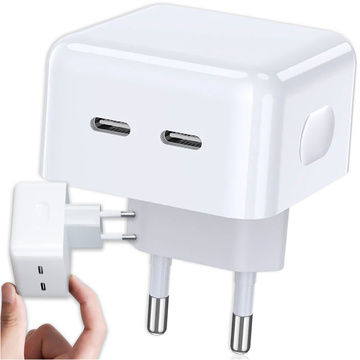 Ładowarka sieciowa szybka 35W 2x USB-C USB typ C PD do iPhone Alogy 2-portowa kostka Biała