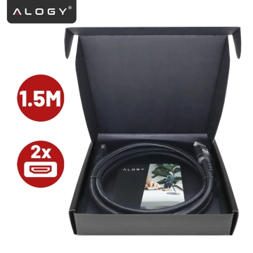 Kabel HDMI 2.1 1.5 m, 4K/8K Alogy Ultra High Speed™ 48 Gbps 60Hz, Premium z Pozłacanymi Końcówkami, Nylonowy Oplot, Miedziany – Czarny