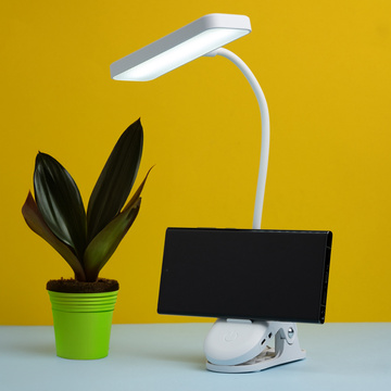 LED-Schreibtisch-Nachtlicht, Lesepult mit Clip, Clip-Lampe, Touch 3 Modi, kabelloses USB-Kabel, Weiß