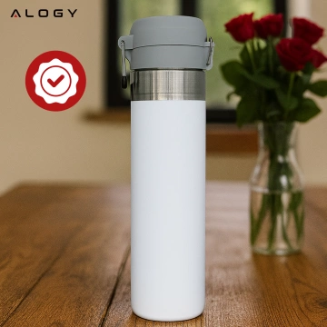 Kubek termiczny Termos Alogy ThermoGo™ 800ml Stalowy Szczelny Pakowny Podróżny do Kawy i Herbaty Sportowy Długo Trzymający Ciepło do Auta i Plecaka Biały