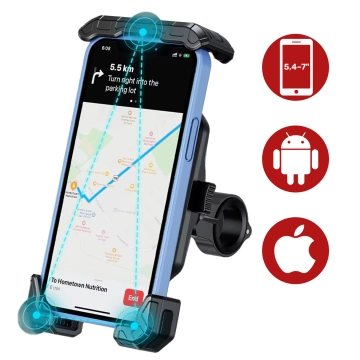 Uchwyt Motocyklowy na Telefon Kewig do Kierownicy i Lusterka, Antywstrząsowy z Systemem Antywibracyjnym, Rotacja 360°, Kompatybilny z Telefonami 5.4–7" – Czarny