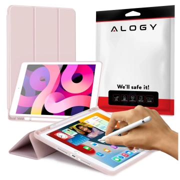 Etui do Apple iPad 10.2 9 gen 8/7 2021/2020/2019 Smart Pencil Case Alogy TPU obudowa na tablet Różowe + Szkło Hartowane