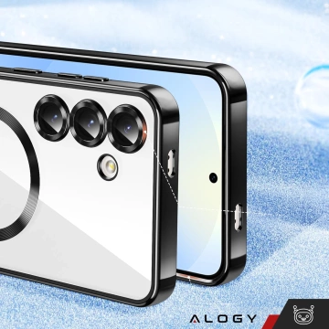 Etui do Samsung Galaxy S25 Alogy LuxeShield™️ Glamour Luxury Ring obudowa z osłoną aparatów Czarne + szkło hartowane