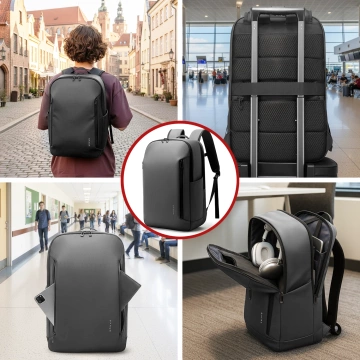 Bange wasserdichter Rucksack für 15,6-Zoll-Laptop, Stadtreisender, 45 x 30 x 16 cm, für Arbeit, Flugzeug, Herren, Damen, mit USB-Anschluss Schwarz