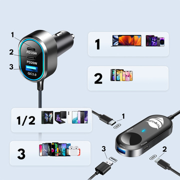 Ładowarka samochodowa rozdzielacz 100W mocna 6xUSB do telefonu laptopa tabletu z 6 portami C79ACC USB-C Czarna